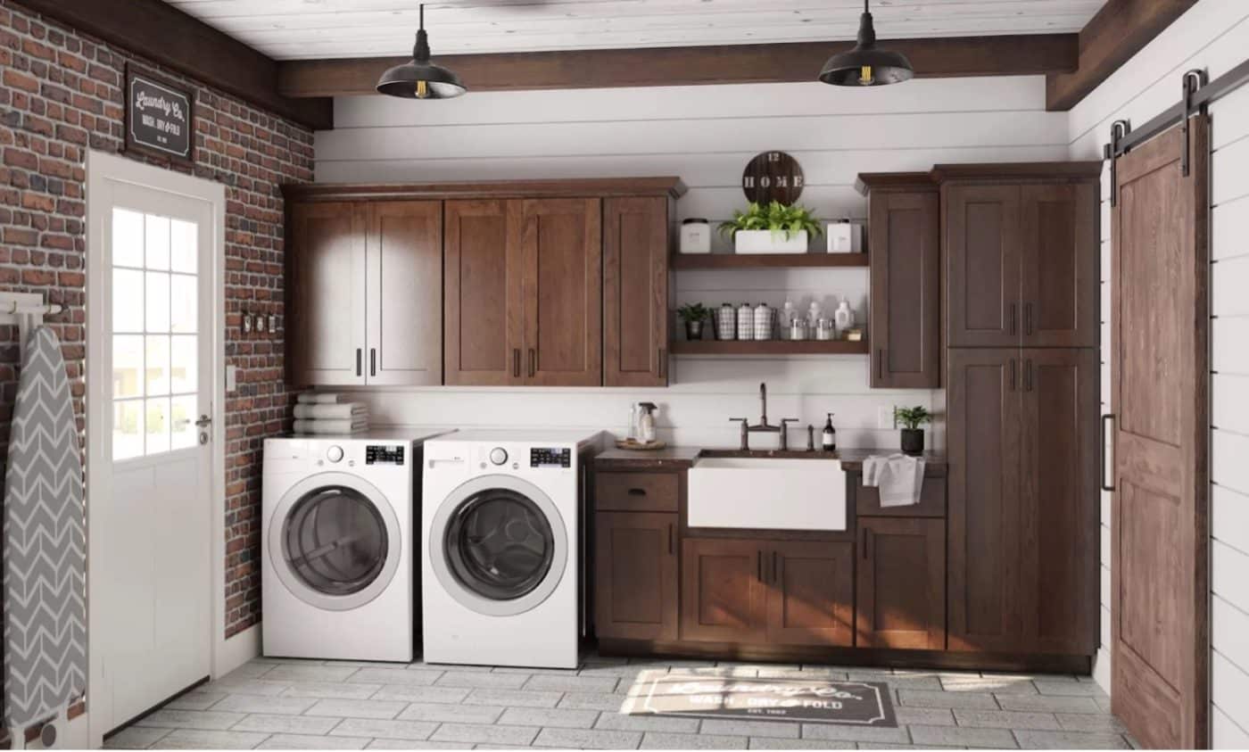 laundry room with wooden cabinets