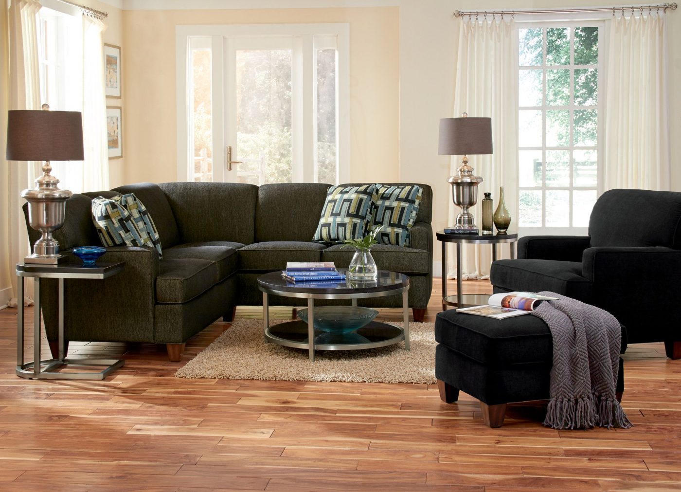 Flexsteel living room sofa, chair, and ottoman.