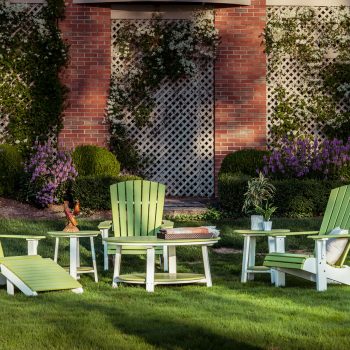 deluxe adirondack chairs with deluxe adironack footrest deluxe end tables and deluxe conversation table lime green white outdoor furniture