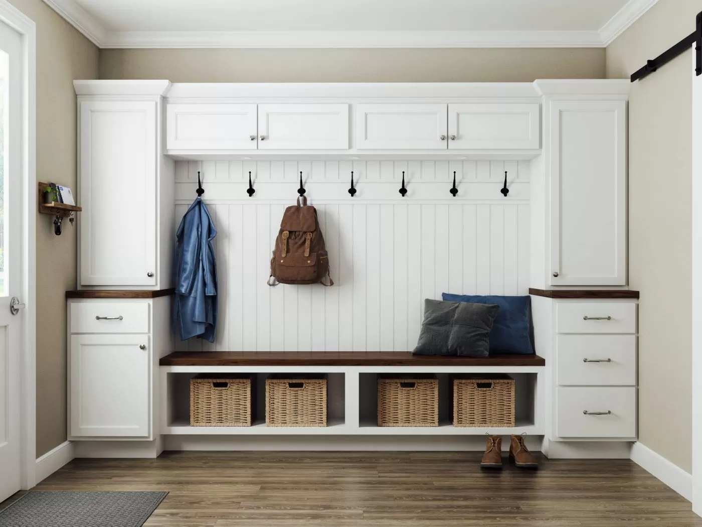 mudroom cabinets and laundry storage cabinets by Kountry Cabinets.